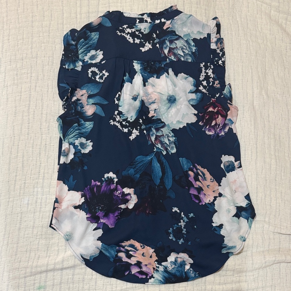 DKNY Floral Print Blouse in Navy and Pink - Picture 3 of 3